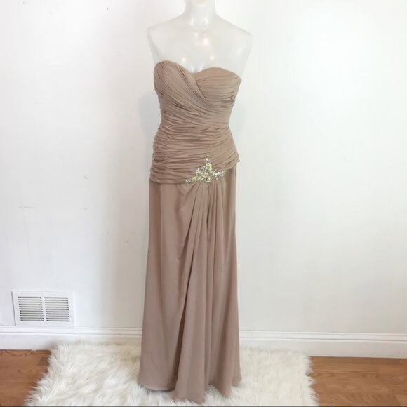 Franssical A-Line mother of bride dress & Bolero jacket tan color size 6 - Picture 7 of 16